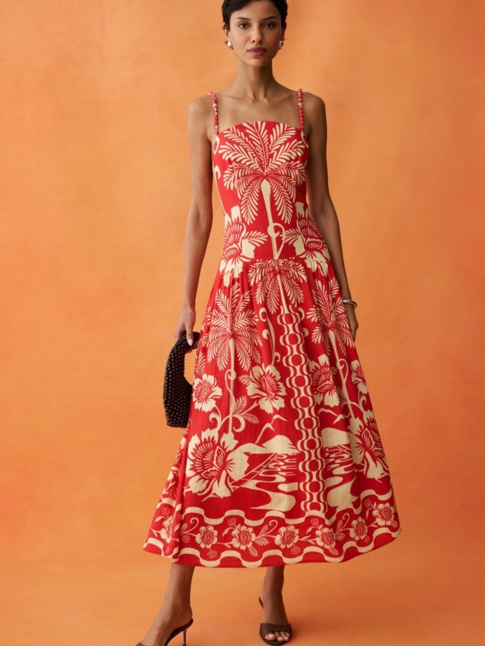 Few Moda Anaya Red and Cream Tropical Maxi Dress